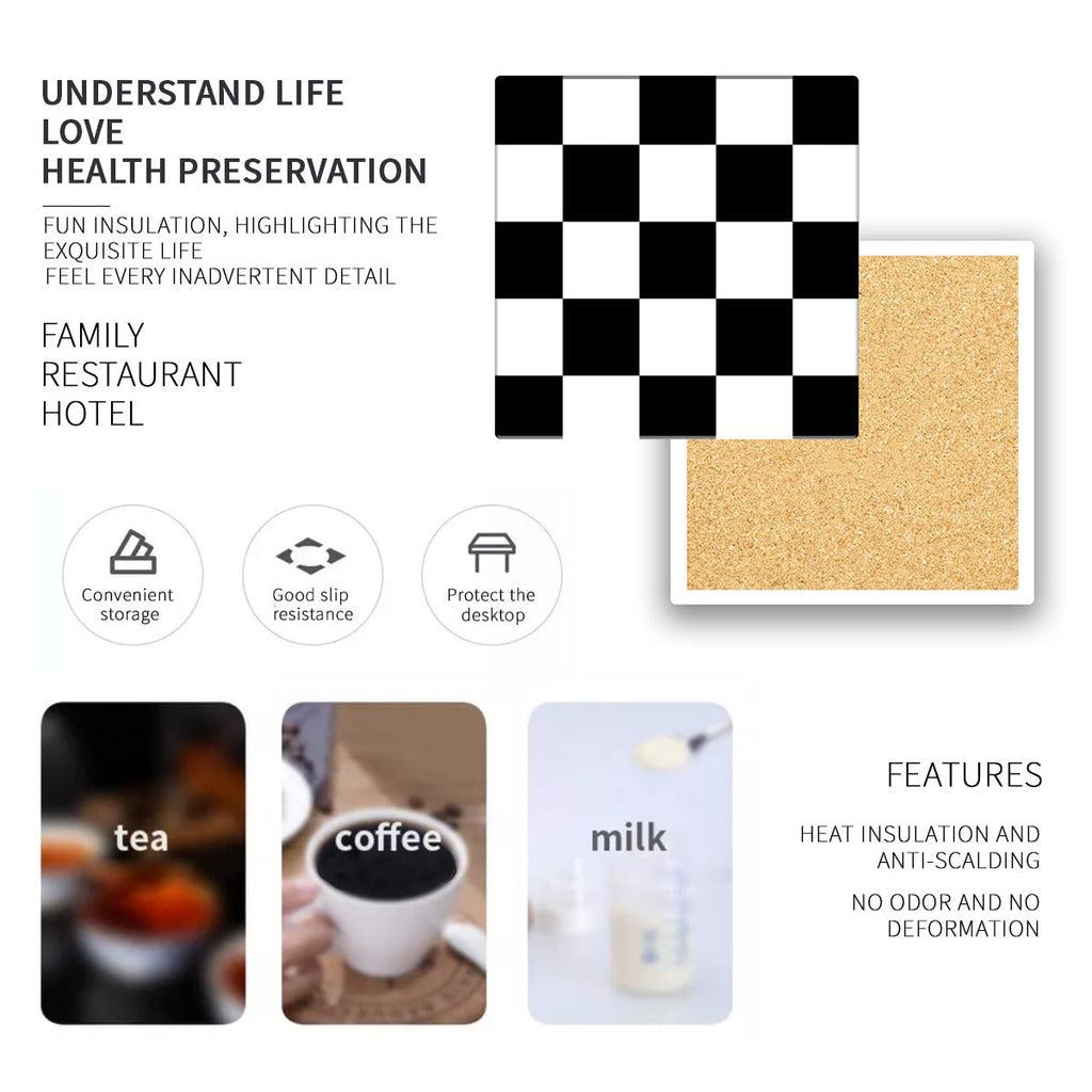 Black and White Diatomaceous Earth Coaster with Cork Bottom – Eco-Friendly, Non-Slip Drink Mat - Coaster -