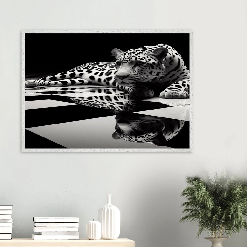Leopard Black and White Mounted Framed Poster – Premium Oak or Ash Frame - Print Material -