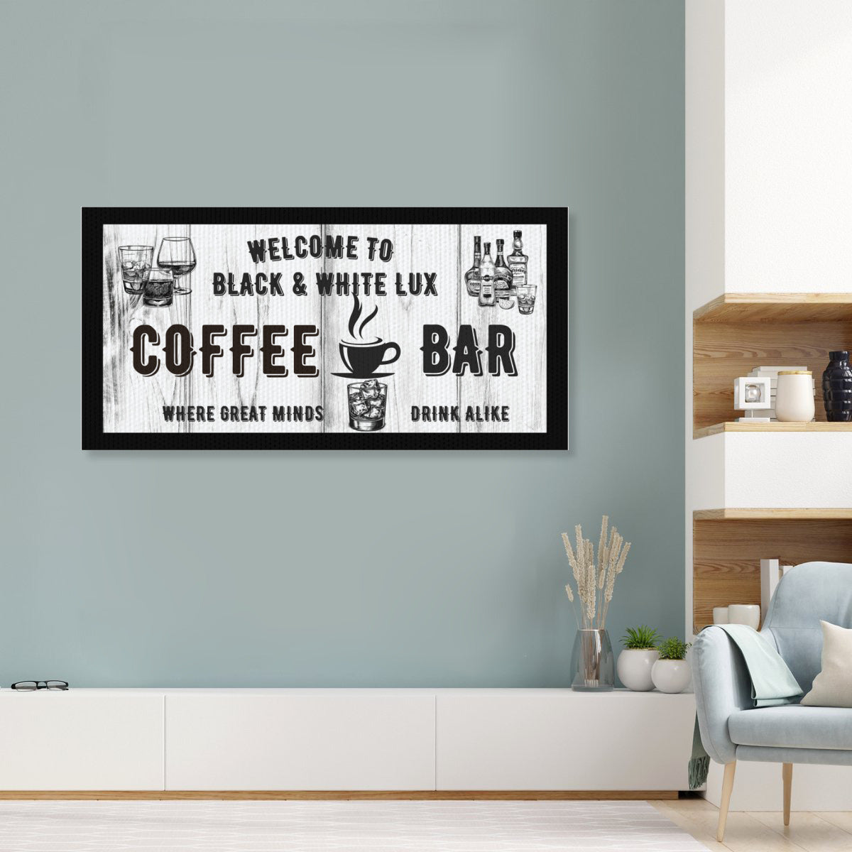 Personalized Coffee Bar Wall Art – Custom Name Black & White Canvas Sign for Kitchen or Home Café Decor - Decorative painting -