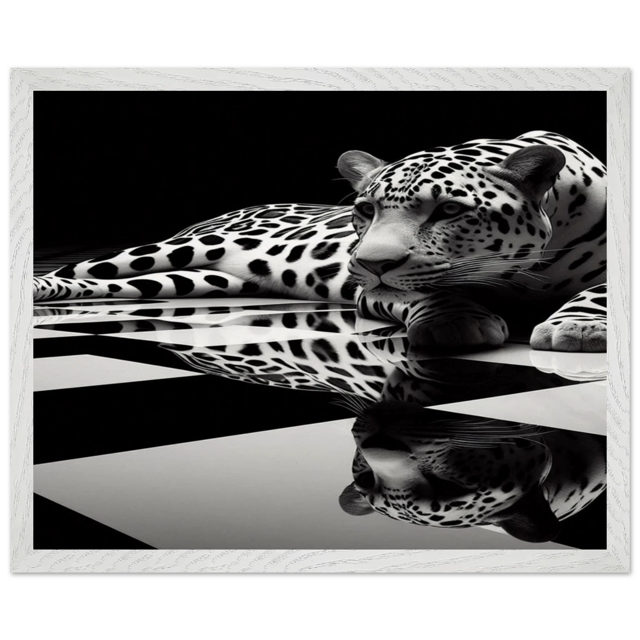 Leopard Black and White Mounted Framed Poster – Premium Oak or Ash Frame - Print Material -
