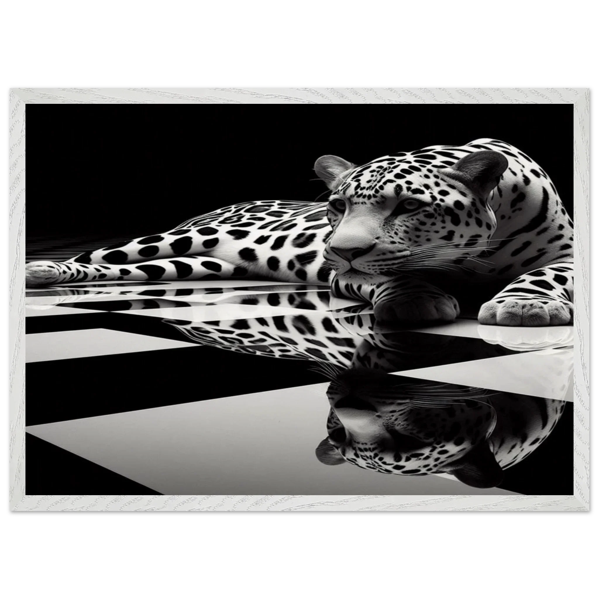 Leopard Black and White Mounted Framed Poster – Premium Oak or Ash Frame - Print Material -