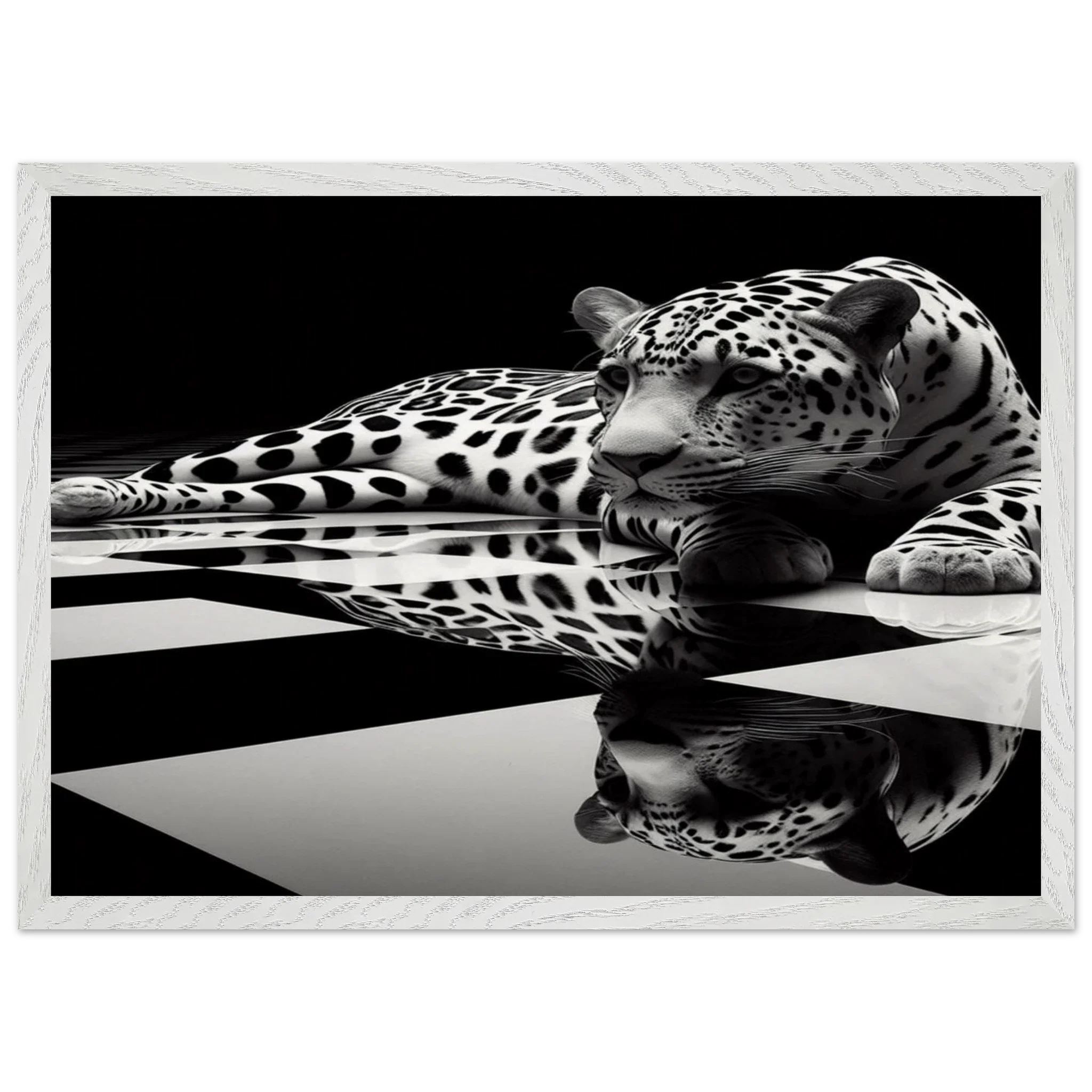 Leopard Black and White Mounted Framed Poster – Premium Oak or Ash Frame - Print Material -