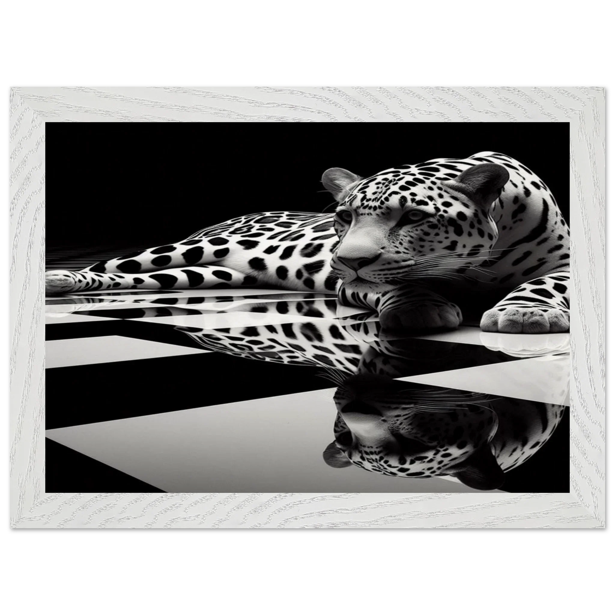 Leopard Black and White Mounted Framed Poster – Premium Oak or Ash Frame - Print Material -