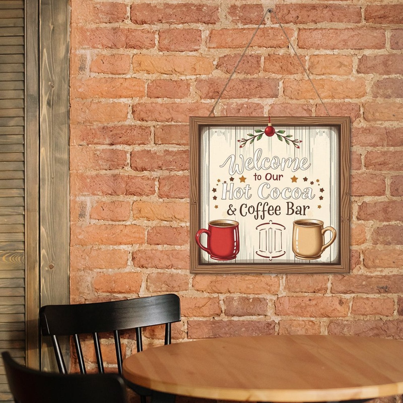 Welcome Coffe Bar Christmas Hot Cocoa Sign Square Wood Wall Decor Hanging Sign-12"x12"/30x30cm