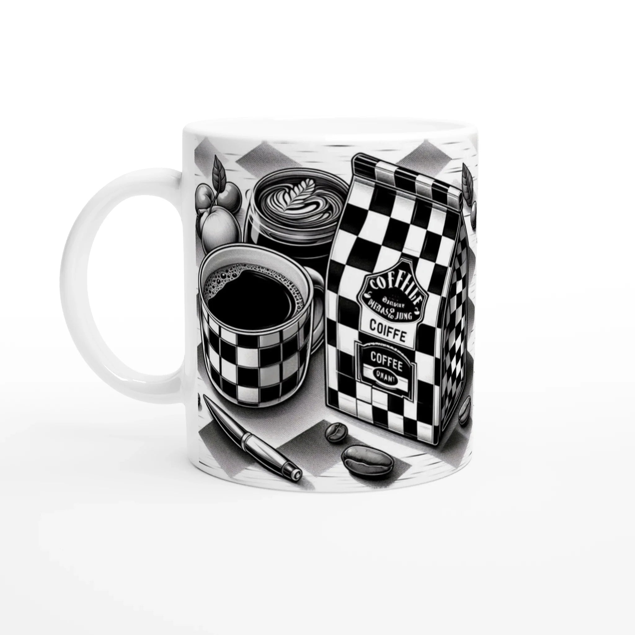 Elegant Black & White Ceramic Mug – 11oz Glossy Design for Coffee & More - Mug -