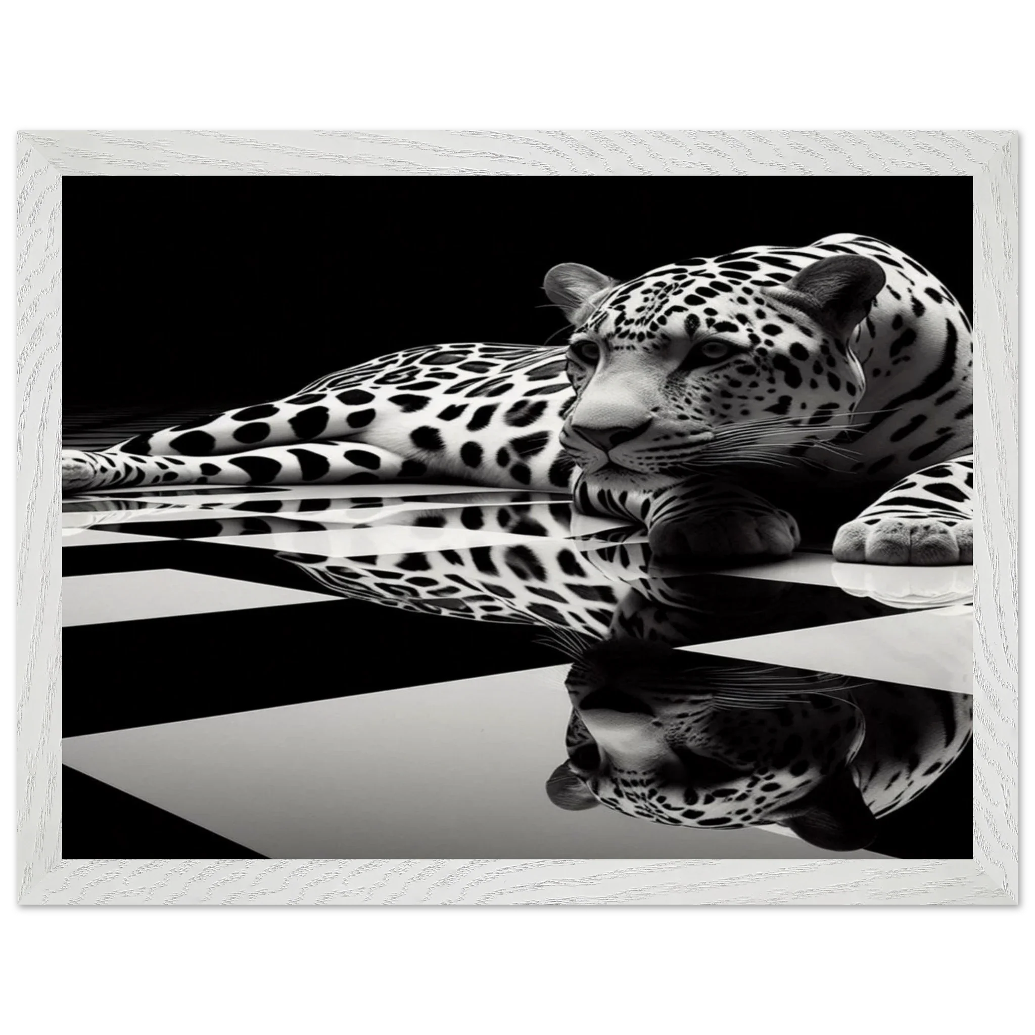 Leopard Black and White Mounted Framed Poster – Premium Oak or Ash Frame - Print Material -