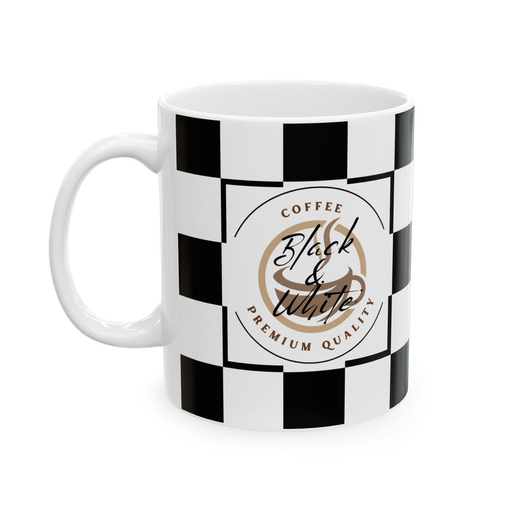Checkered Ceramic Mug - Classic Coffee Cup for Racing Fans, Unique Gift for Birthdays, Holidays, and Celebrations