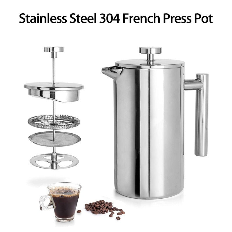 Coffee pot 304 stainless steel French press double-layer hand-pour straight handle coffee brewing pot by eprolo