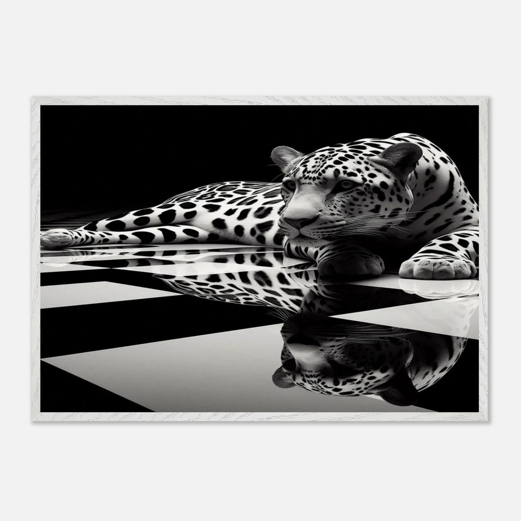 Leopard Black and White Mounted Framed Poster – Premium Oak or Ash Frame - Print Material -