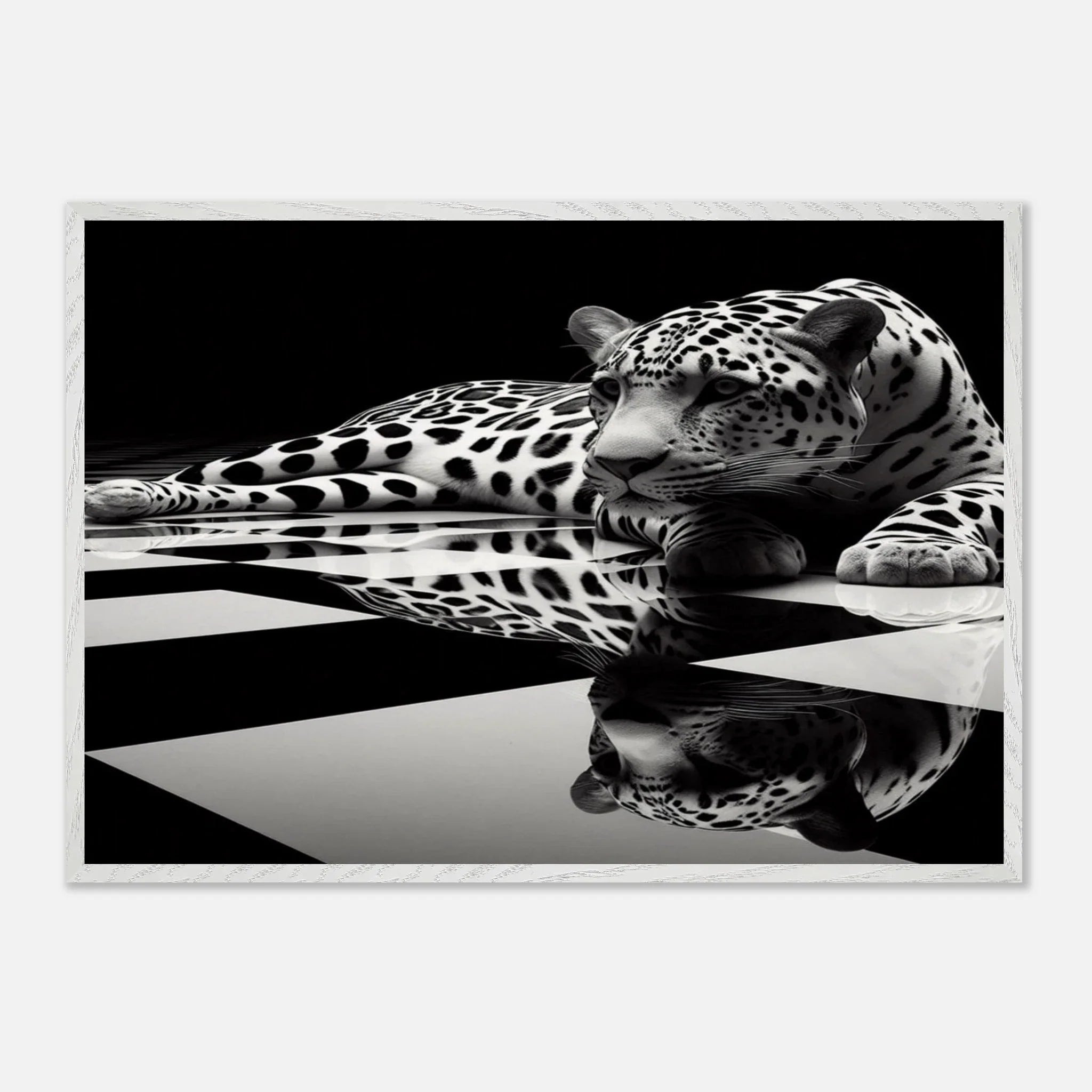 Leopard Black and White Mounted Framed Poster – Premium Oak or Ash Frame - Print Material -