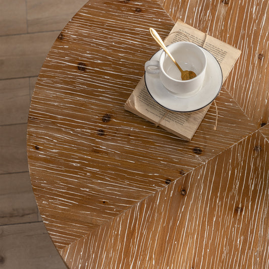 31.29"Modern Retro Splicing Round Coffee Table  Fir Wood Table Top with Cross Legs Metal Base