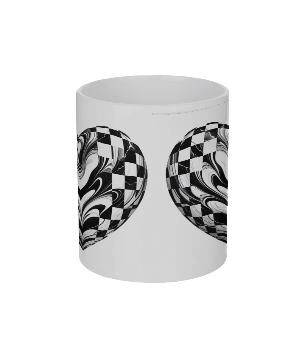 Black and White Heart 11oz Durham Mug with Gold Handle