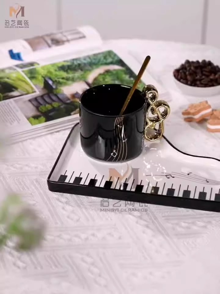 Creative trace golden note shape handle ceramic cup saucer Nordic exquisite mug by eprolo