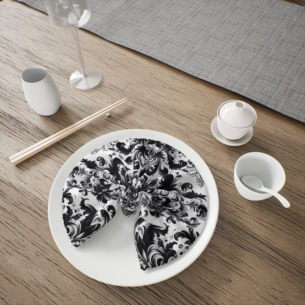 Black and White Damask Cloth Napkins – Elegant Reusable Polyester Table Napkins for Weddings & Events - Napkins -
