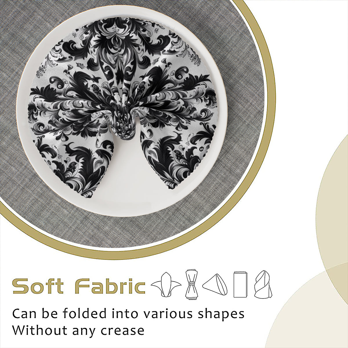 Black and White Damask Cloth Napkins – Elegant Reusable Polyester Table Napkins for Weddings & Events - Napkins -