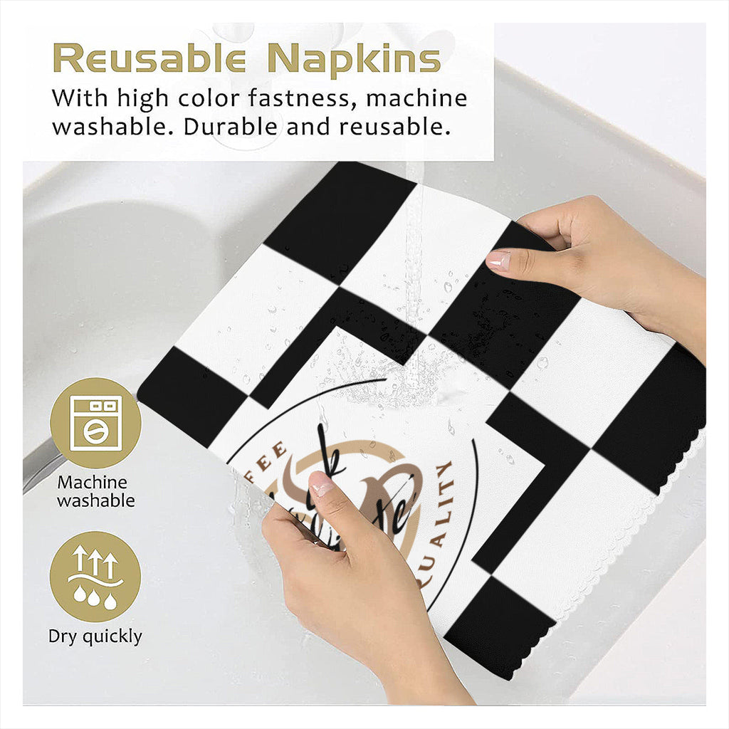 Black and White Coffee Napkins – Reusable Cloth Napkins for Café or Home Use - Napkins -