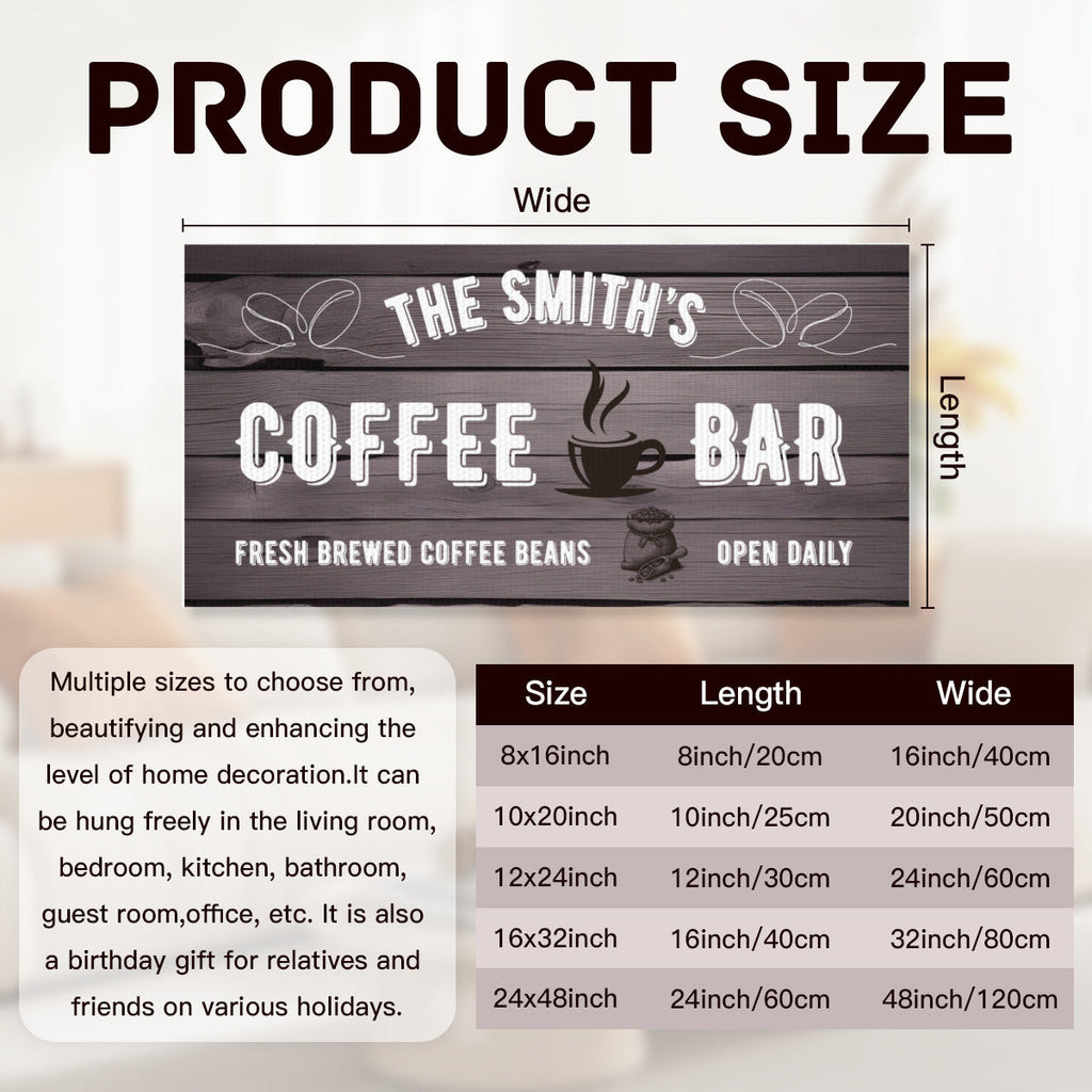 Custom Coffee Bar Canvas Sign – Personalized Wall Art for Kitchen or Café Decor - Decorative painting -