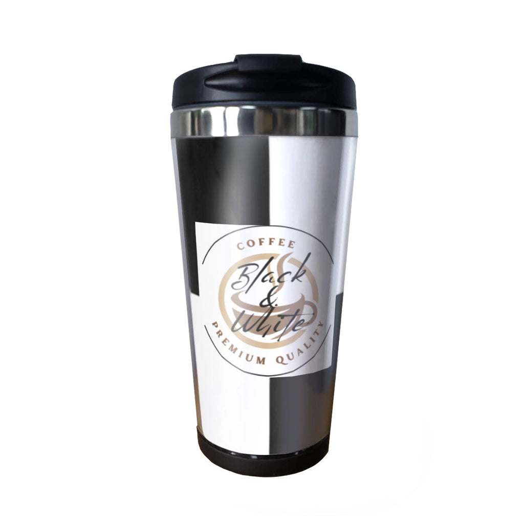 Black & White Insulated Coffee Tumbler – 15oz Stainless Steel Travel Mug with Lid – Spill-Proof Hot & Cold Drink Cup - Car Cups -