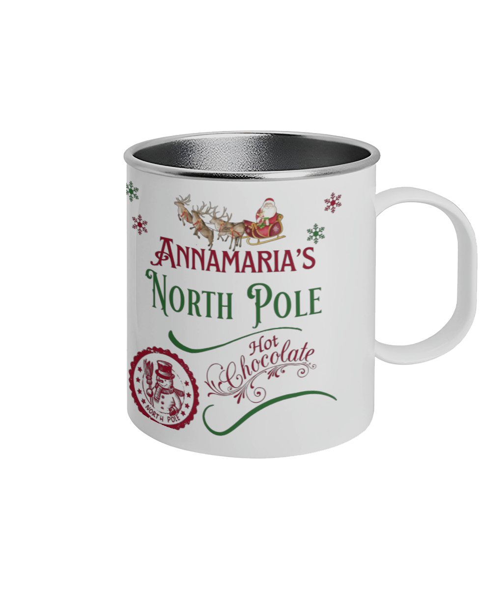 Personalized Christmas North Pole Hot Chocolate Mug – 11oz Stainless Steel Cup, Custom Holiday Cocoa Mug by BlackAndWhiteLux Store