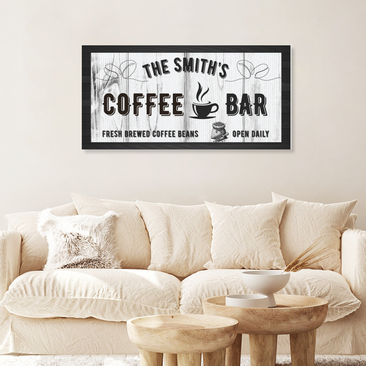 Personalized Coffee Bar Canvas Sign | Custom Name Wall Art for Home & Café - Decorative painting -