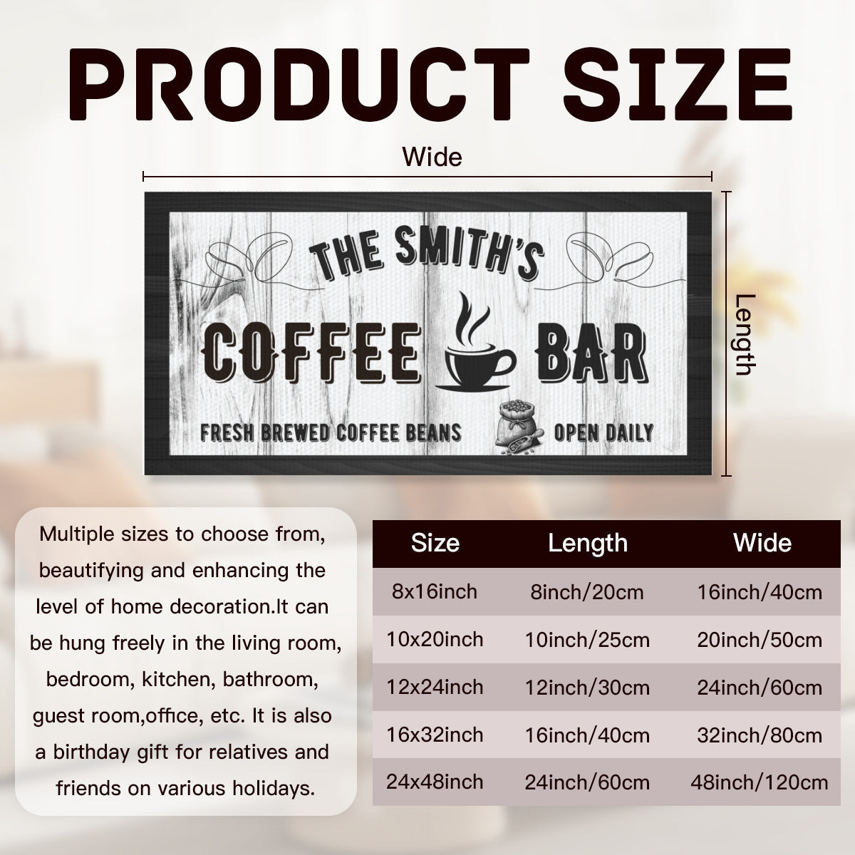 Personalized Coffee Bar Canvas Sign | Custom Name Wall Art for Home & Café - Decorative painting -