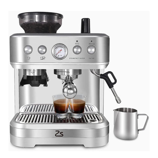 Espresso Machine with Milk Frother and Grinder, 15 Bar Automatic Espresso Coffee Machine All In One Coffee Maker