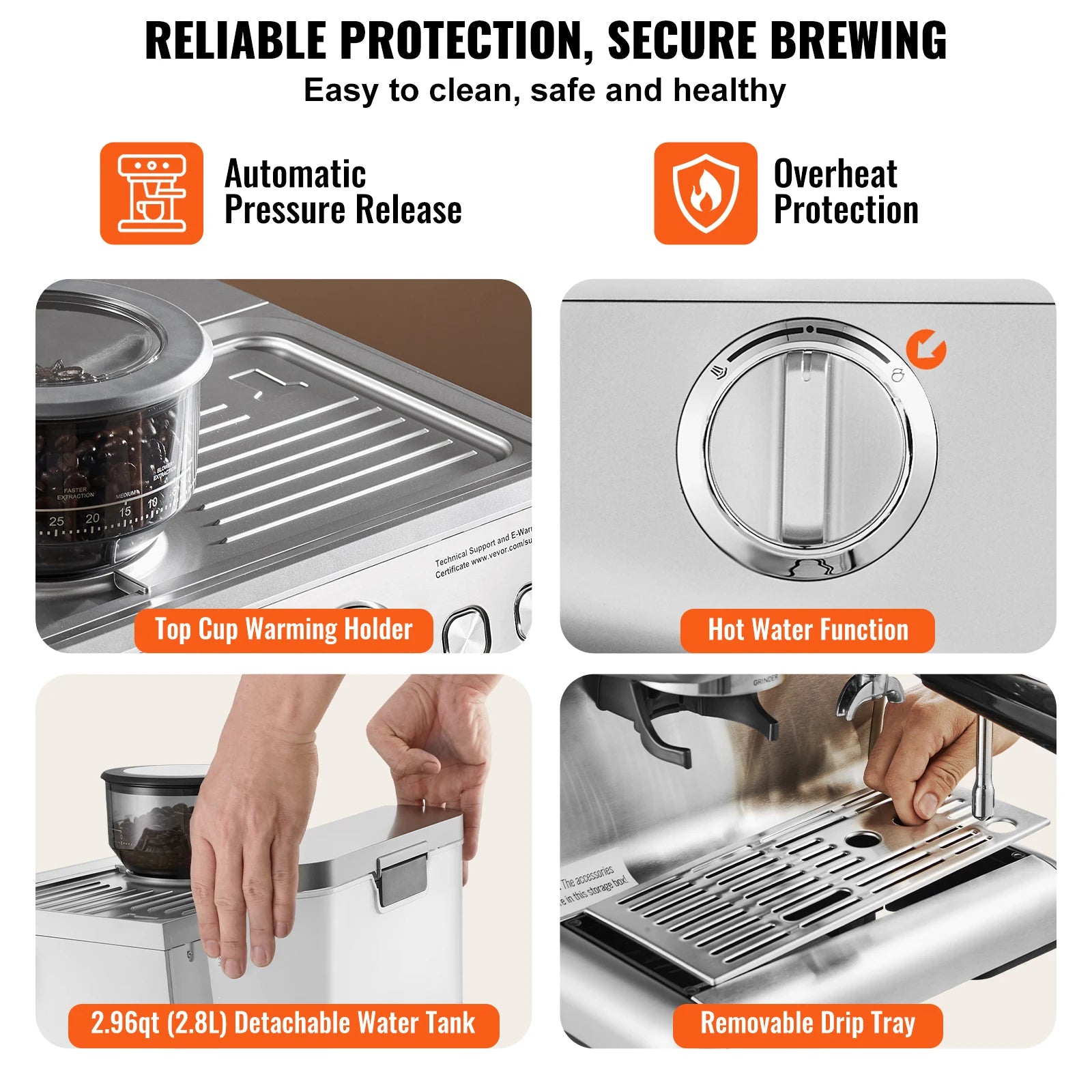 SucceBuy Espresso Machine with Grinder 15 Bar Semi-Automatic Espresso Coffee Maker with Milk Frother Steam Wand by BlackAndWhiteLux Store