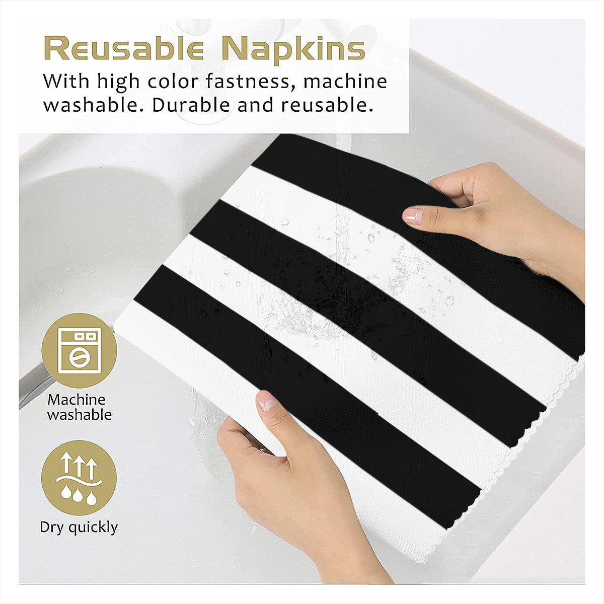 Black and White Striped Cloth Napkins – Reusable Polyester Table Napkins for Events, Weddings & Dining - Napkins -
