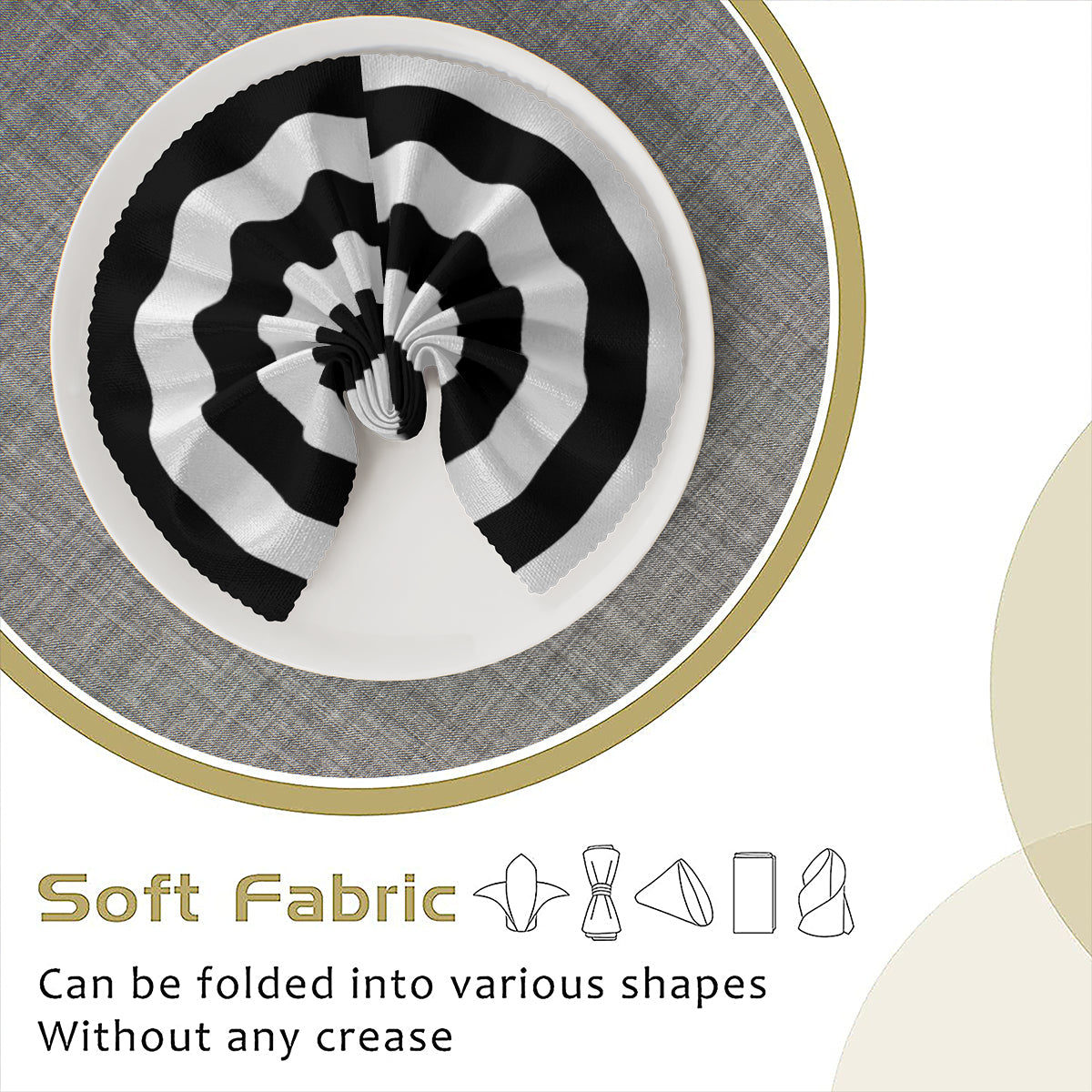 Black and White Striped Cloth Napkins – Reusable Polyester Table Napkins for Events, Weddings & Dining - Napkins -
