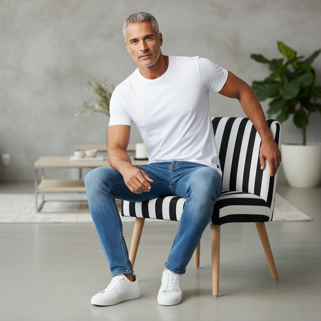 Black & White Striped Occasional Chair – Modern Accent Seating