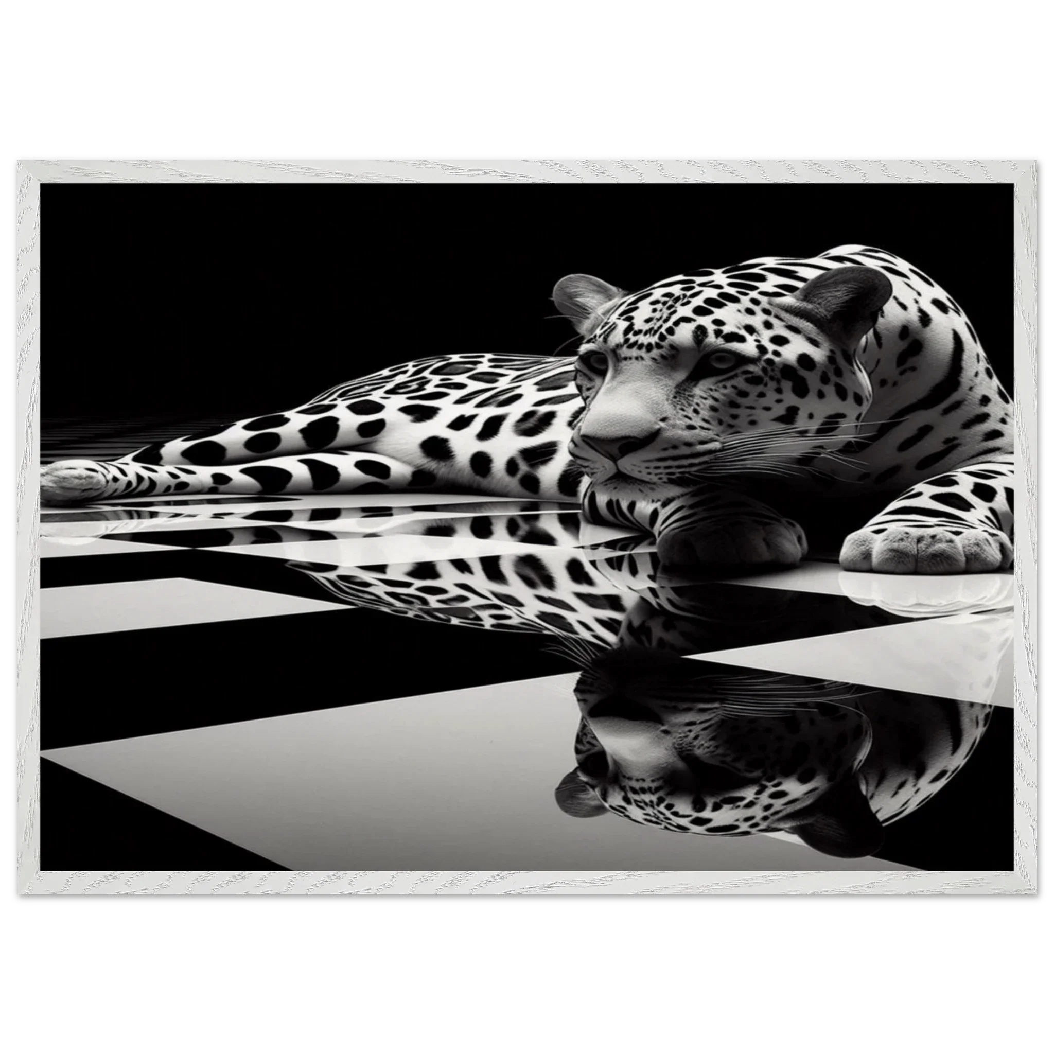 Leopard Black and White Mounted Framed Poster – Premium Oak or Ash Frame - Print Material -