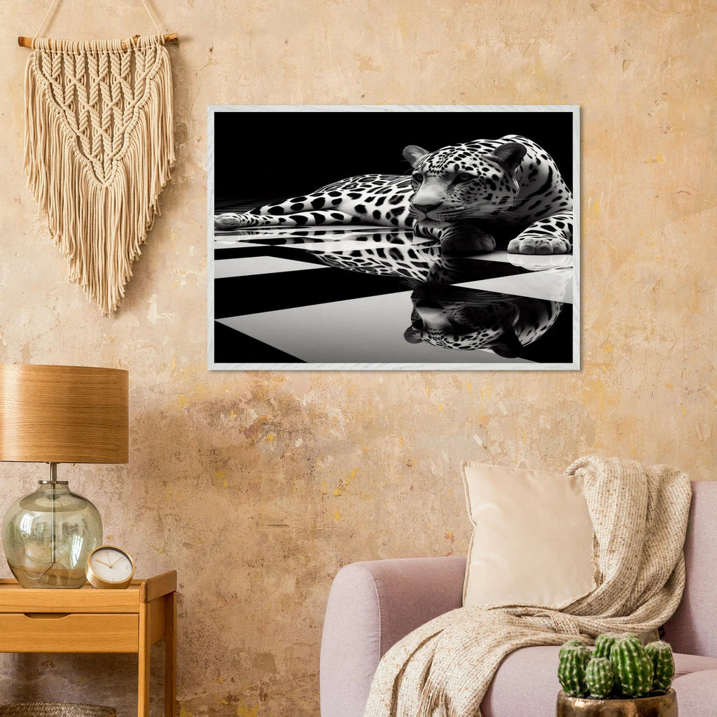 Leopard Black and White Mounted Framed Poster – Premium Oak or Ash Frame - Print Material -