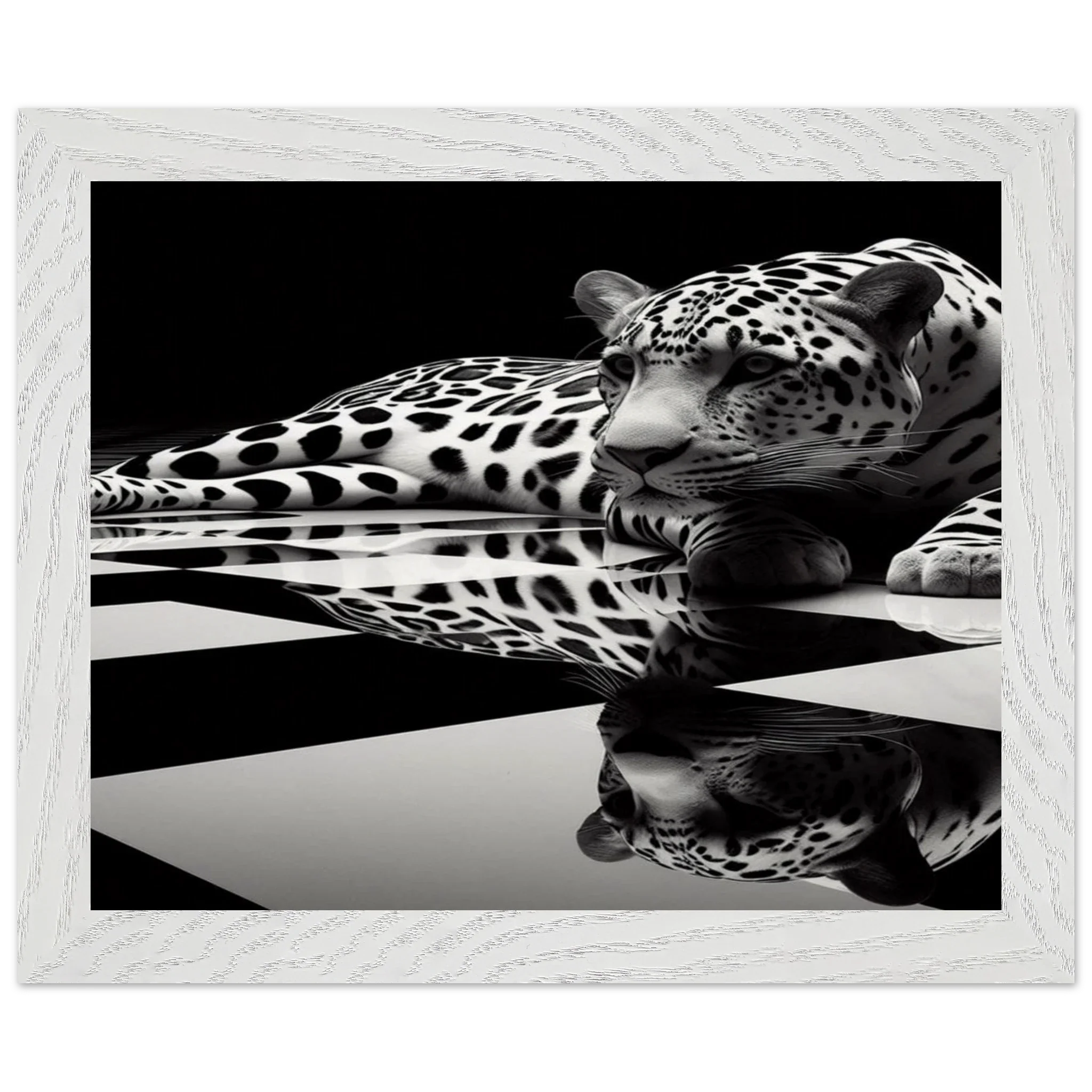 Leopard Black and White Mounted Framed Poster – Premium Oak or Ash Frame - Print Material -