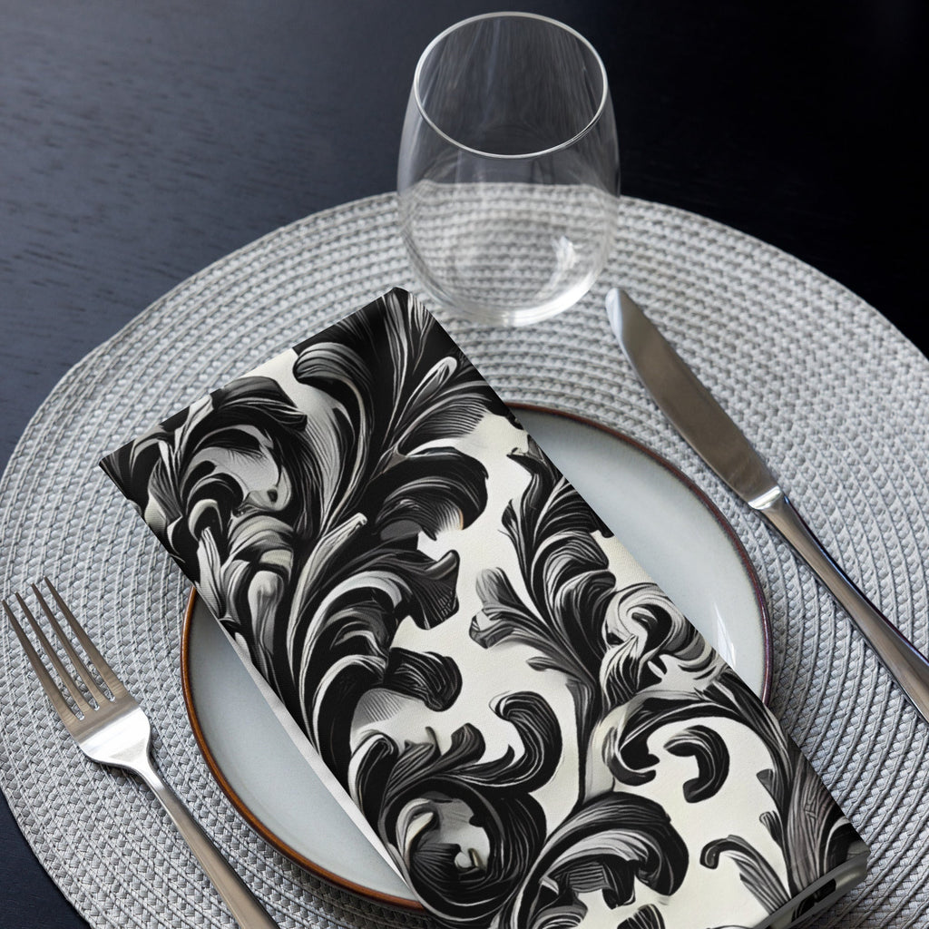 Black and White Damask Cloth Napkin Set - Elegant Reusable Fabric Napkins for Dining, Wedding, and Home Décor -  -