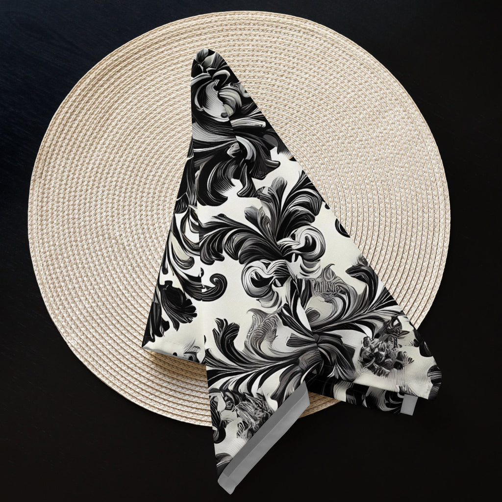 Black and White Damask Cloth Napkin Set - Elegant Reusable Fabric Napkins for Dining, Wedding, and Home Décor -  -