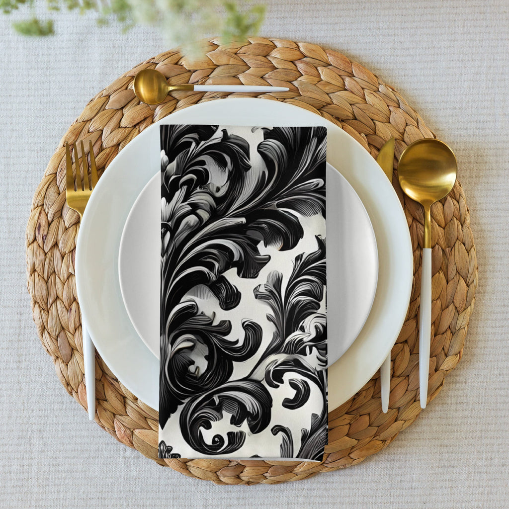 Black and White Damask Cloth Napkin Set - Elegant Reusable Fabric Napkins for Dining, Wedding, and Home Décor -  -