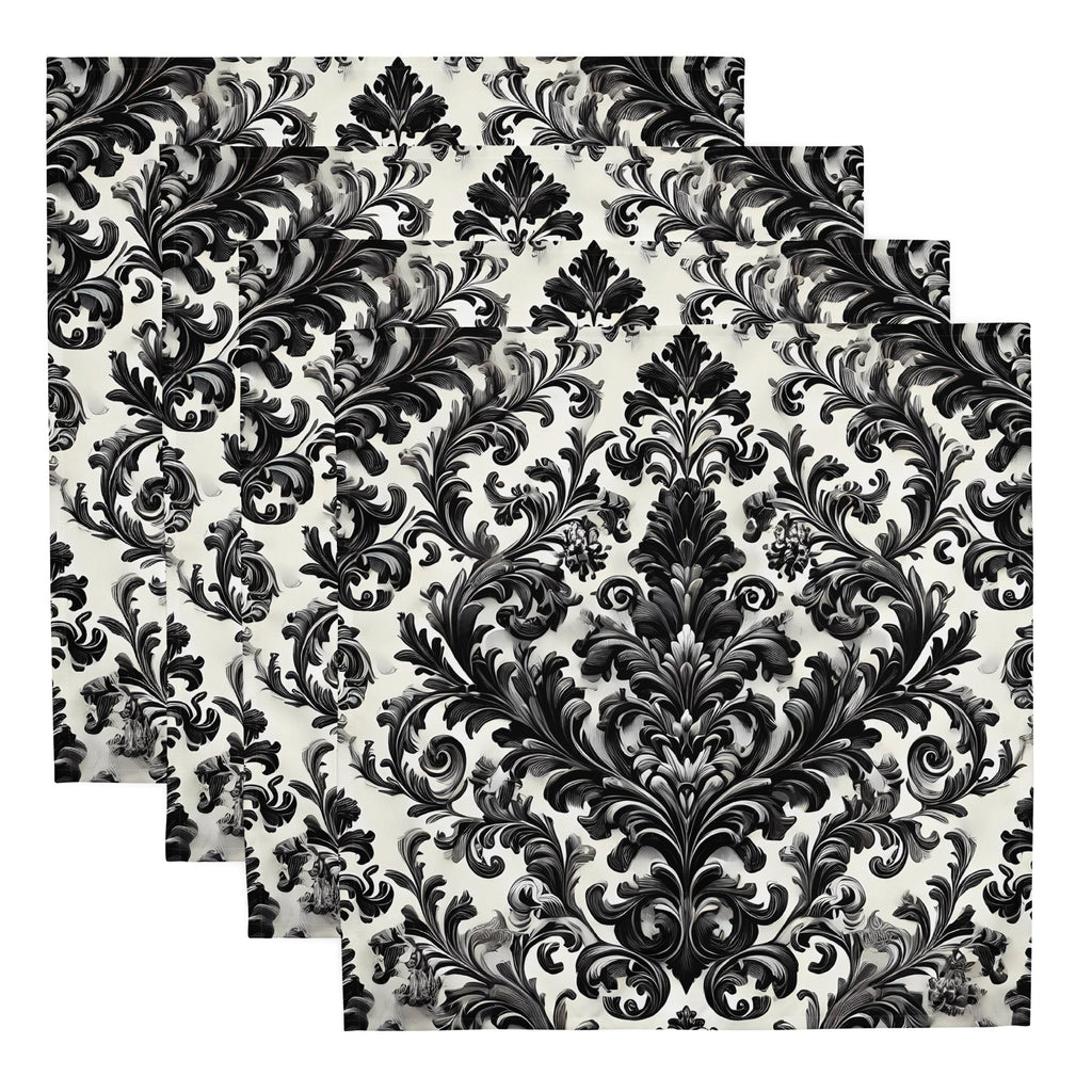 Black and White Damask Cloth Napkin Set - Elegant Reusable Fabric Napkins for Dining, Wedding, and Home Décor -  -