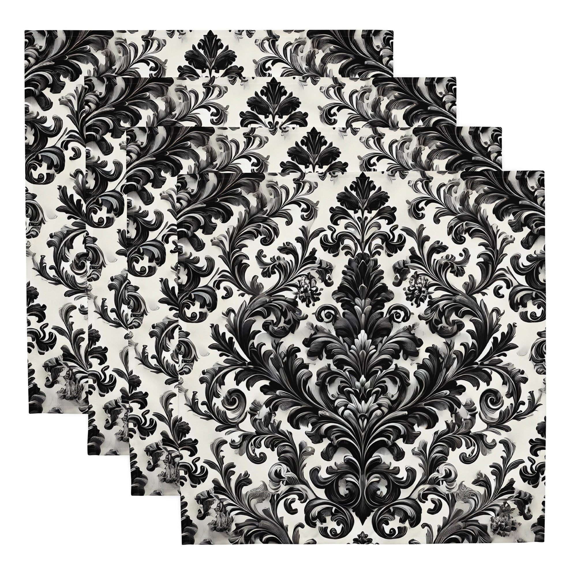 Black and White Damask Cloth Napkin Set - Elegant Reusable Fabric Napkins for Dining, Wedding, and Home Décor -  -