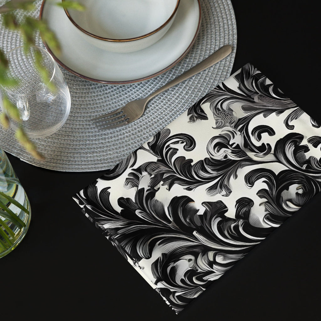 Black and White Damask Cloth Napkin Set - Elegant Reusable Fabric Napkins for Dining, Wedding, and Home Décor -  -