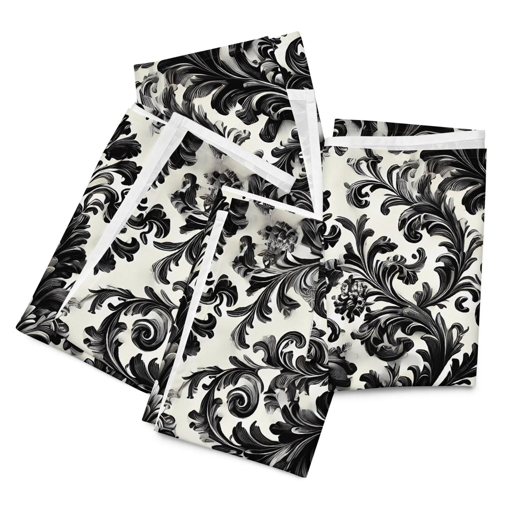 Black and White Damask Cloth Napkin Set - Elegant Reusable Fabric Napkins for Dining, Wedding, and Home Décor -  -