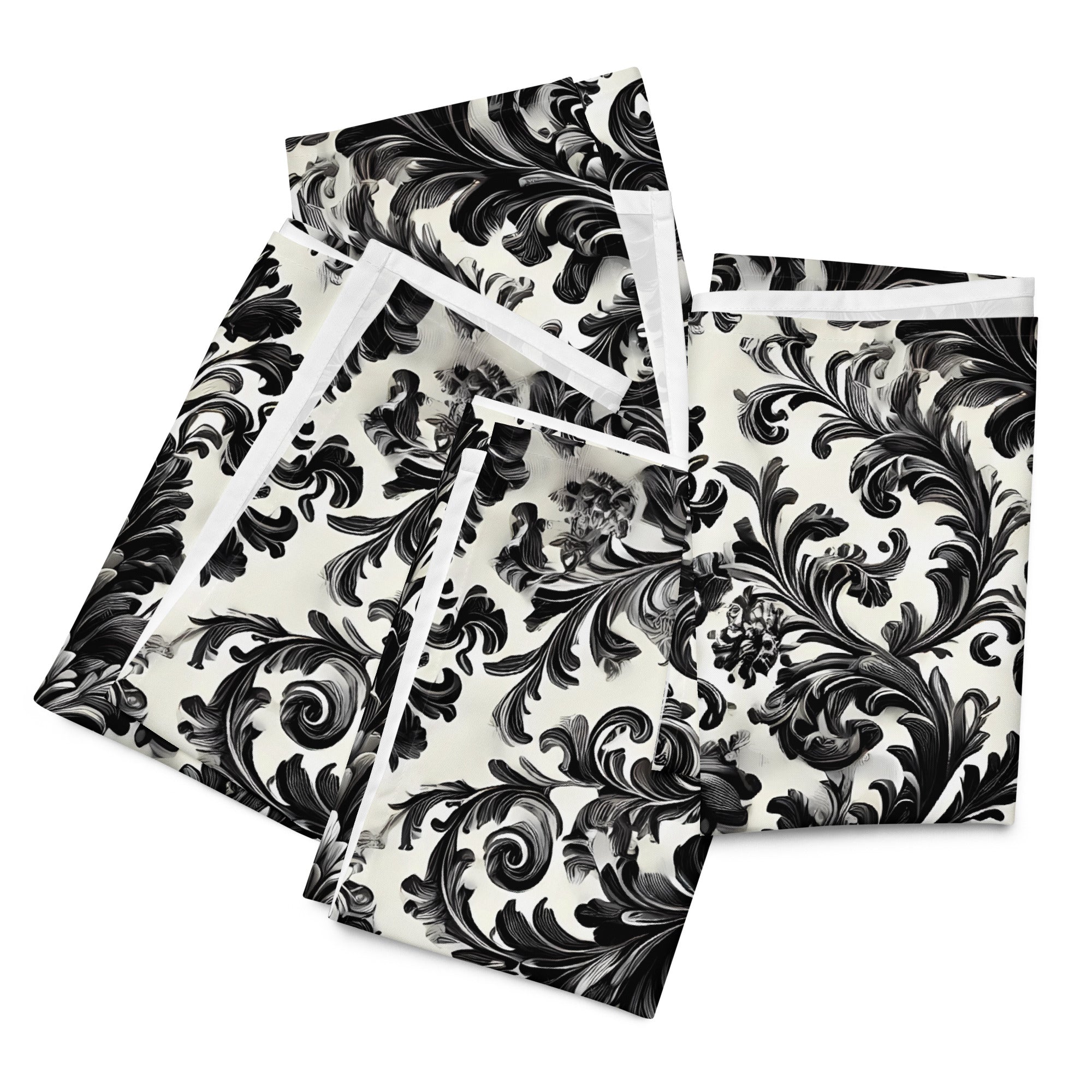 Black and White Damask Cloth Napkin Set - Elegant Reusable Fabric Napkins for Dining, Wedding, and Home Décor -  -