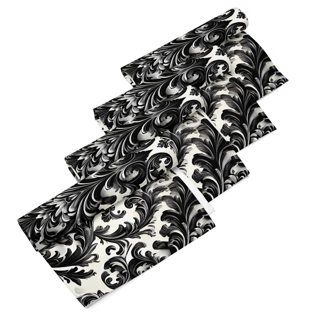 Black and White Damask Cloth Napkin Set - Elegant Reusable Fabric Napkins for Dining, Wedding, and Home Décor -  -