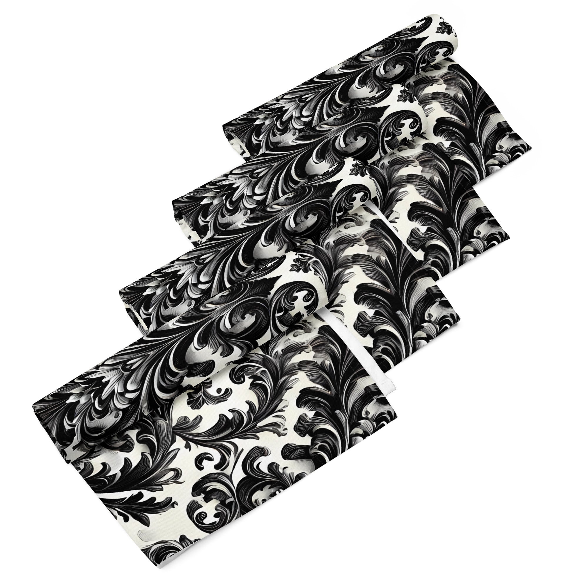 Black and White Damask Cloth Napkin Set - Elegant Reusable Fabric Napkins for Dining, Wedding, and Home Décor -  -