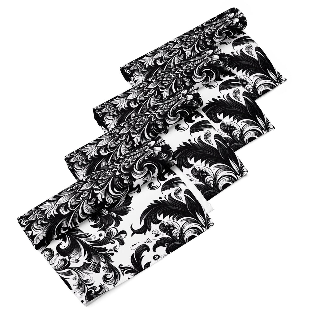Black and White Damask Cloth Napkin Set – Elegant Reusable Fabric Napkins for Dining & Events -  -