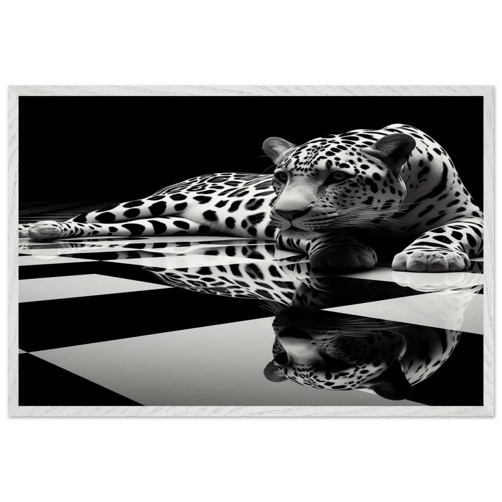 Leopard Black and White Mounted Framed Poster – Premium Oak or Ash Frame - Print Material -