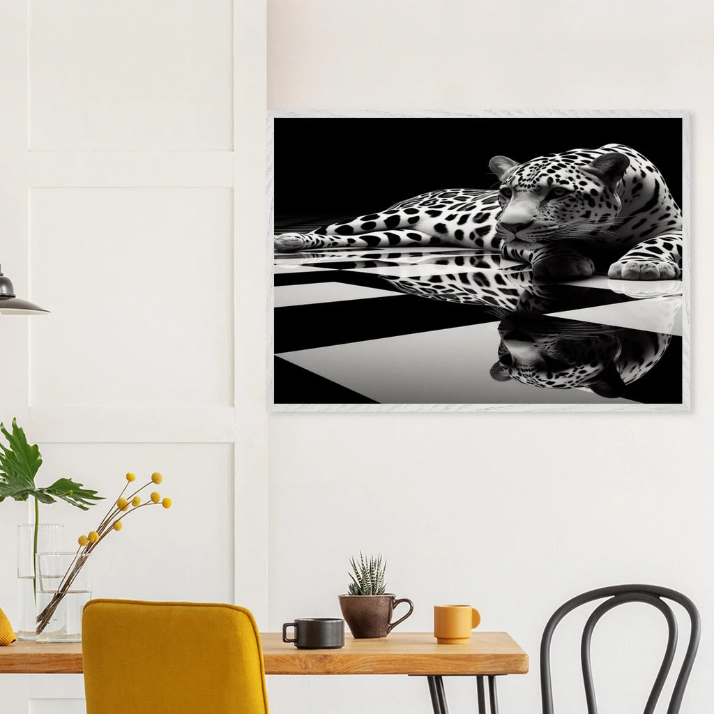 Leopard Black and White Mounted Framed Poster – Premium Oak or Ash Frame - Print Material -