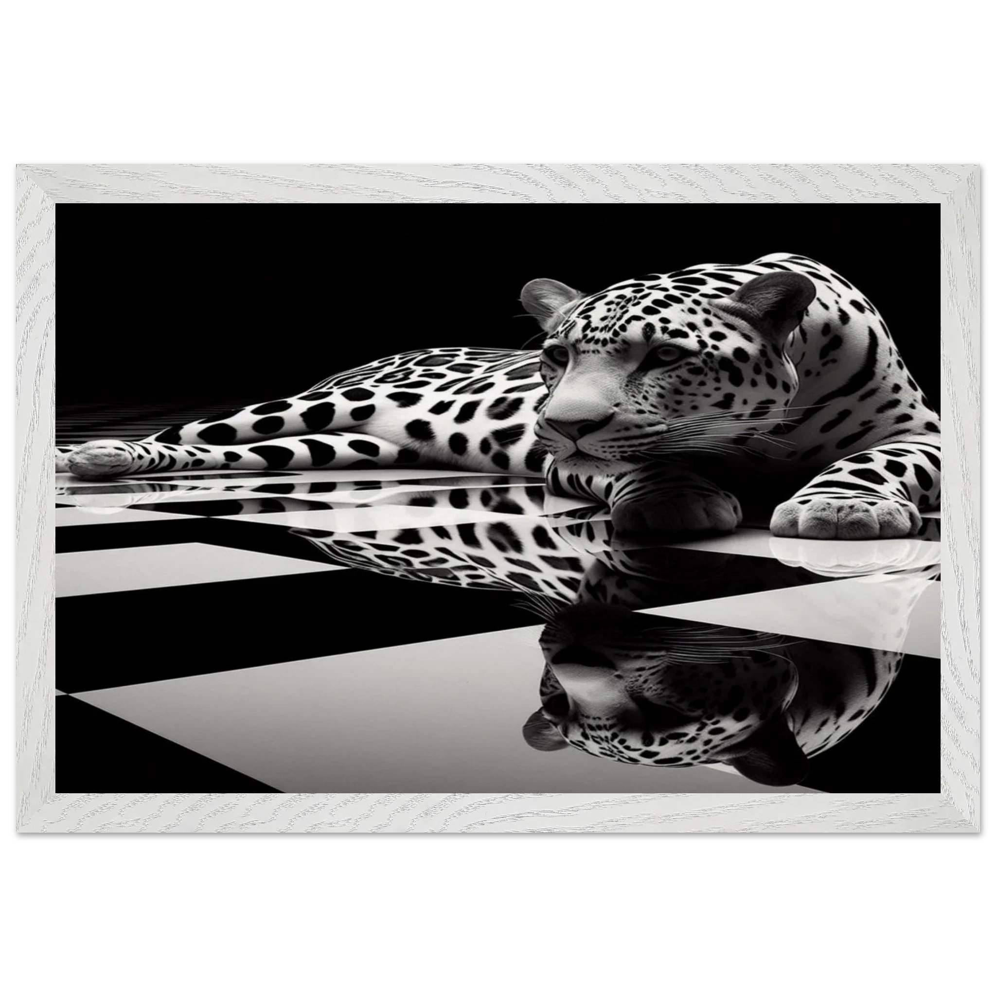 Leopard Black and White Mounted Framed Poster – Premium Oak or Ash Frame - Print Material -