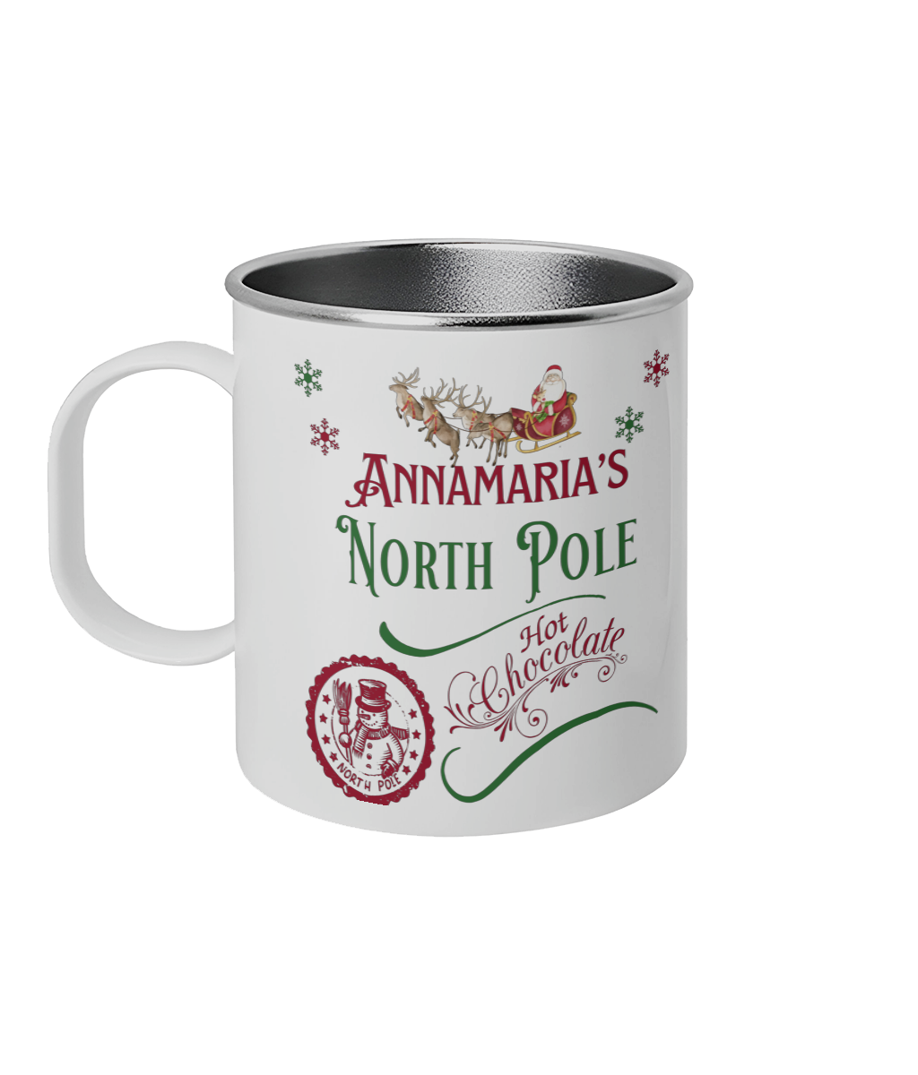 Personalized Christmas North Pole Hot Chocolate Mug – 11oz Stainless Steel Cup, Custom Holiday Cocoa Mug by BlackAndWhiteLux Store