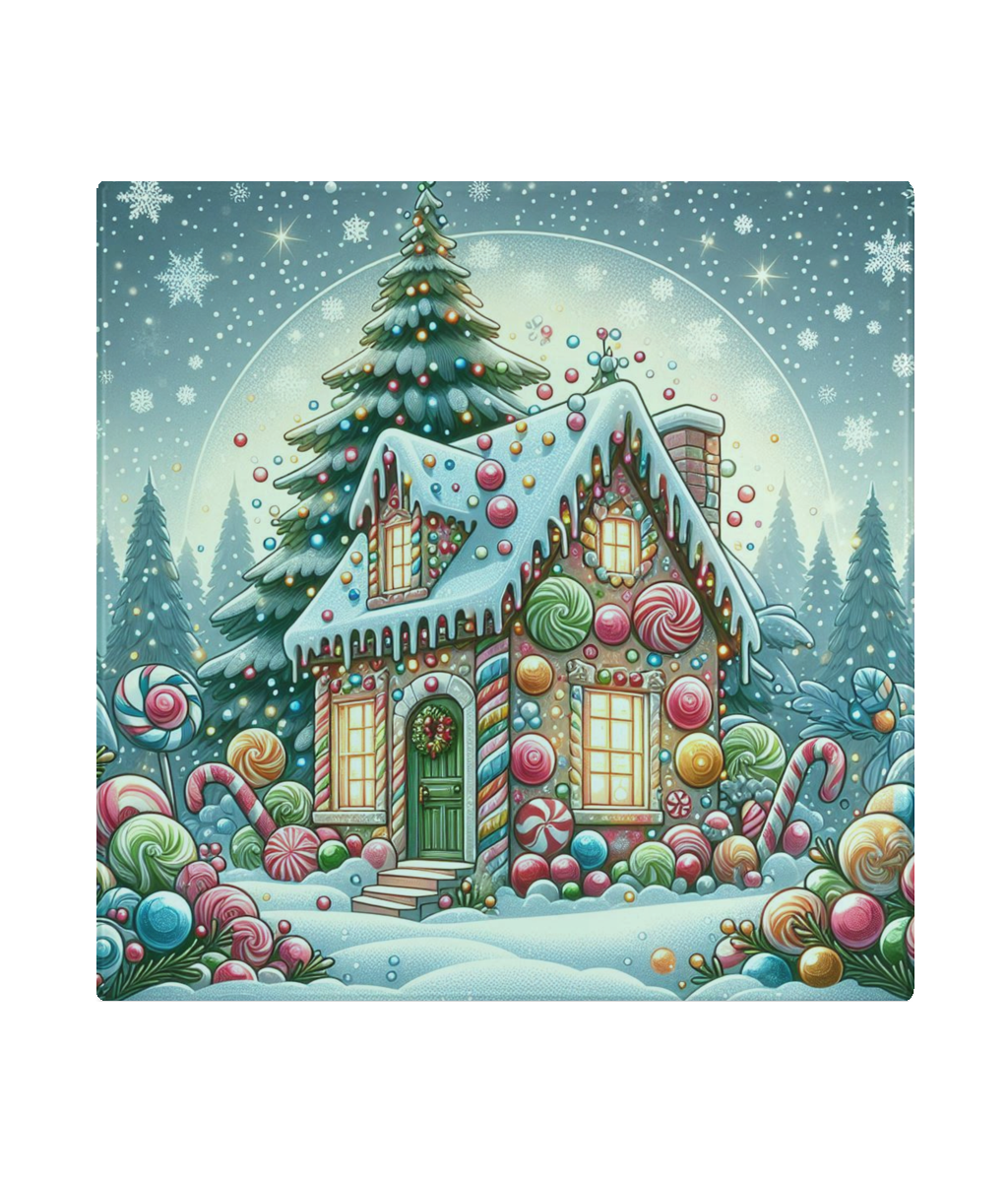 Christmas House Glass Cutting Board - Smooth Finish - 20cm x 20cm cboard-sqr-20x20-3021 (1) by BlackAndWhiteLux Store