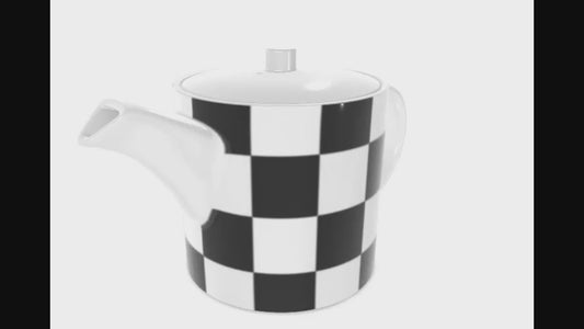 Checkered Bone China Teapot – Black and White Porcelain Tea Pot